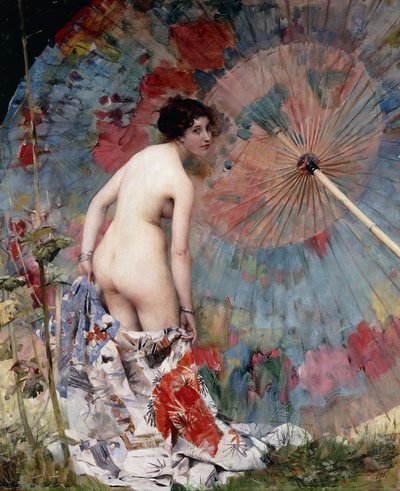 若い女性と日傘;日傘を持つ若い女性、 作： Aimé Nicolas Morot