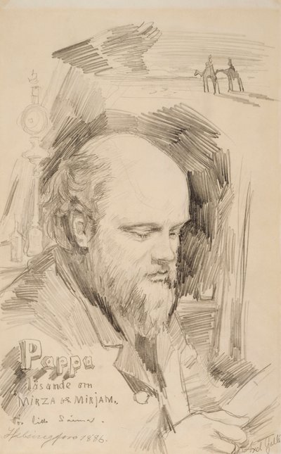 パパがリトル・サイマのために『ミルザとミルジャムの物語』を読んであげている 作： Akseli Gallen-Kallela