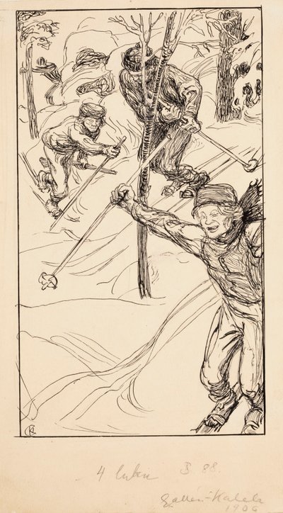 スキーをする兄弟たち 作： Akseli Gallen-Kallela