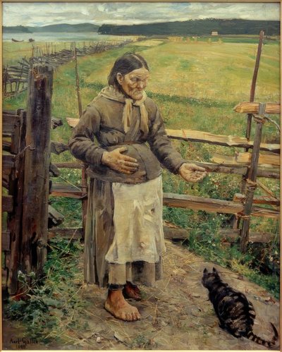 猫と歳の女性 作： Akseli Valdemar Gallen Kallela