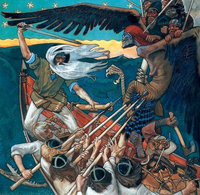サンポの防衛、1896（キャンバス上のテンペラ） 作： Akseli Valdemar Gallen Kallela