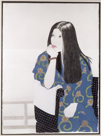 青い着物、1995（紙にインク、トイレ、ガッシュ、木炭） 作： Alan Byrne