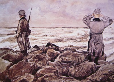 ノルマンディー作戦の前夜、フランスの海岸でイギリスを見据える2人のドイツ人 作： Alban (after) Wolf