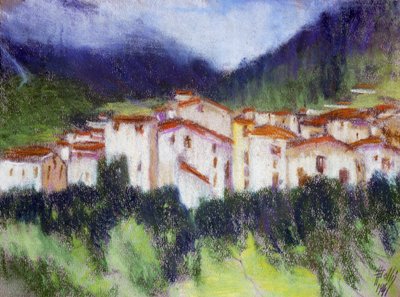 Alberico Balbi Valier (1869-1910年頃) 作のアルプスの風景、紙にパステル、24x32 cm。 イタリア 作： Alberico Balbi Valier