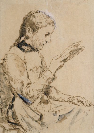 読書少女（紙にペンとインク） 作： Albert Anker