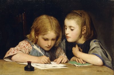 レッスン;クラスを書く、1865 作： Albert Anker