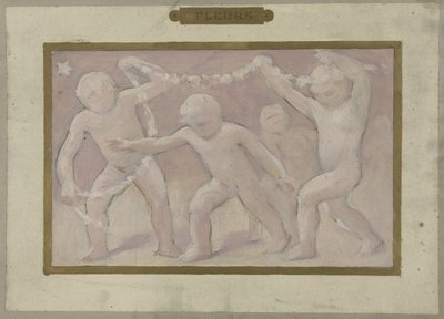 パリ市庁舎の祝祭広間のスケッチ：1889年から1895年の間に描かれた「花」（油彩、紙） 作： Albert Aublet