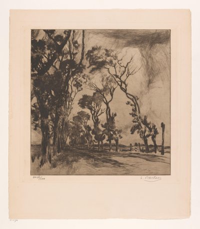 オステンドに向かう大通りのある風景 作： Albert Baertsoen (signed by artist)