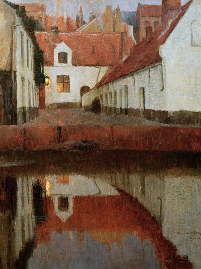 水辺の小さな町、夕暮れ、1899年 作： Albert Baertsoen