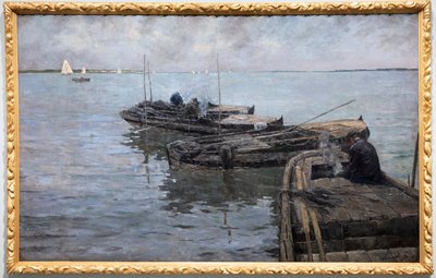 ローワー スヘルデ、ラスト レイズ、係留された漁師たち 作： Albert Baertsoen