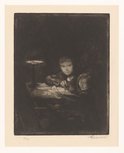 夕暮れの子供たちを描く 作： Albert Besnard (signed by artist)