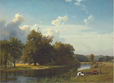 川の風景、ウエストファーレン、1855 作： Albert Bierstadt