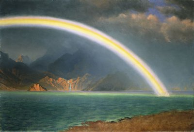 レインボーオーバージェニーレイク、ワイオミング州、 作： Albert Bierstadt