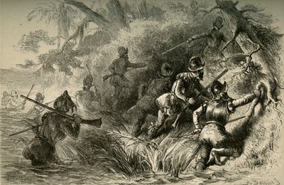 1877年、セントジョンズのスペイン砦を攻撃するフランス人。 作： Albert Bobbett