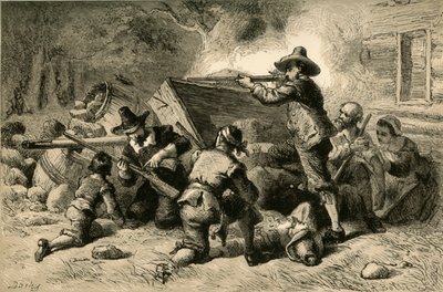 バージニア人がインディアンから身を守る、1877年。 作： Albert Bobbett