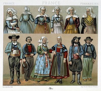 19世紀のブルトン人の衣装 - "Le costume ancien et historique" by Racinet 作： Albert Charles August Racinet