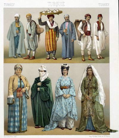 19世紀のトルコのコスチューム。Racinetによる「Le costume historique」のイラスト 作： Albert Charles August Racinet
