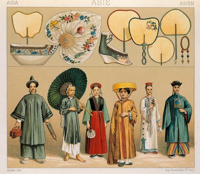 中国の女性とタルタル地方の衣服、オーギュスト・ラシネ著「全服飾史」より抜粋 作： Albert Charles August Racinet