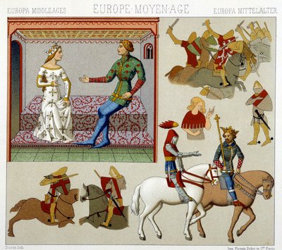 フランスにおける中世のコスチューム。クロモリトグラフ版（Racinet著「Le costume historique」所収 作： Albert Charles August Racinet