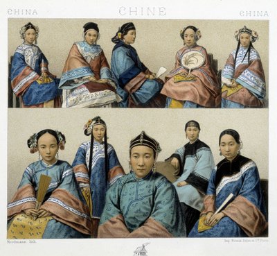 中国における女性のタイプの違い-ラシーネの「歴史的衣装」にて 作： Albert Charles August Racinet