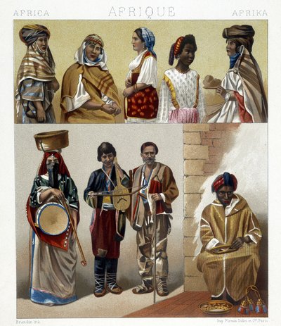 エジプトのコスチューム。ラシネによる「歴史的衣装」のイラスト 作： Albert Charles August Racinet