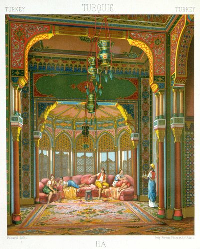 トルコのハレム-ラシーネの「歴史的衣装」にて 作： Albert Charles August Racinet