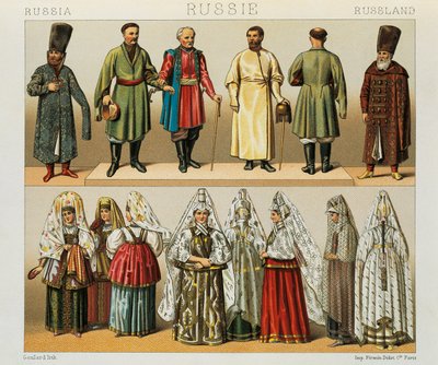 ロシア人の歴史的衣装（Racinet Auguste著『The Complete Costume History』より）。 作： Albert Charles August Racinet