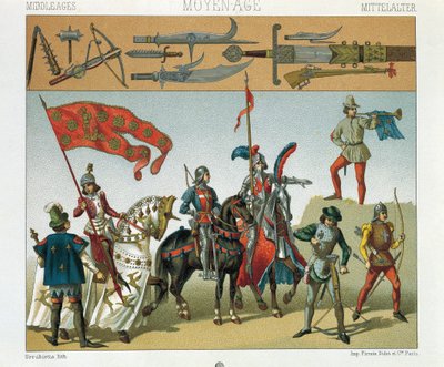 オーギュスト・ラシネ著「歴史的衣装」第4巻より、フランスの騎兵のイラスト 作： Albert Charles August Racinet
