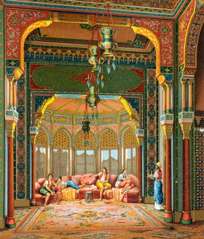 トルコの建物の内部（Auguste Racinet著「Complete Costume History」より）。 作： Albert Charles August Racinet