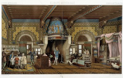 中世の大邸宅の内部-ラシーネの「歴史的衣装」にて 作： Albert Charles August Racinet