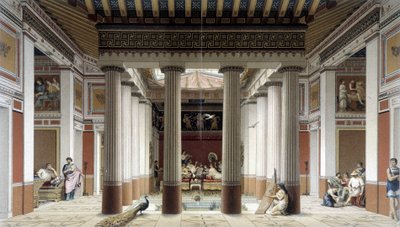ギリシャ古代の家のアトリウム-「歴史的衣装」の中で、ラシーネによる 作： Albert Charles August Racinet