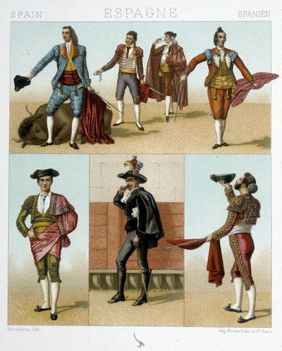 スペインのトレアドル衣装 - ラシネの「古くて歴史的な衣装」にて 作： Albert Charles August Racinet