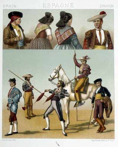 スペインのトレアドル衣装 - ラシネの「古くて歴史的な衣装」にて 作： Albert Charles August Racinet