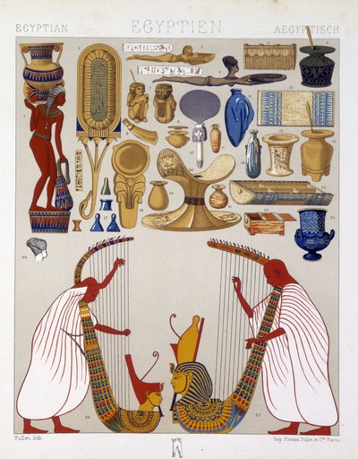 エジプトの様々な骨董品-ラシーネの「歴史的衣装」で 作： Albert Charles August Racinet
