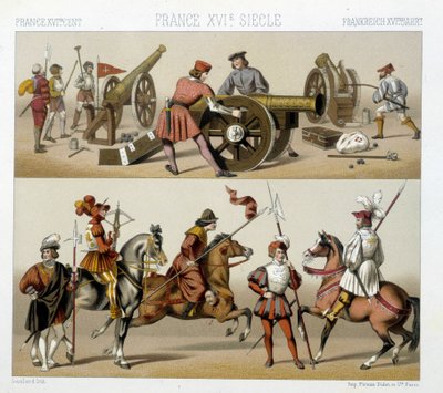 16世紀の戦士たち-ラシーネの「歴史的衣装」にて 作： Albert Charles August Racinet