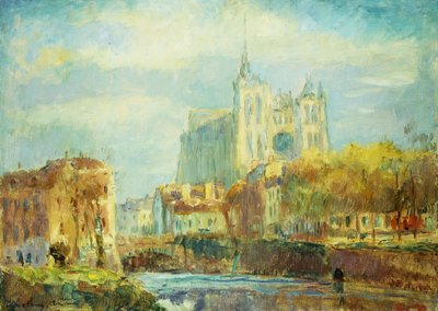 秋の太陽のアミアン大聖堂。アミアン大聖堂：秋の太陽の効果、1910 作： Albert Charles Lebourg