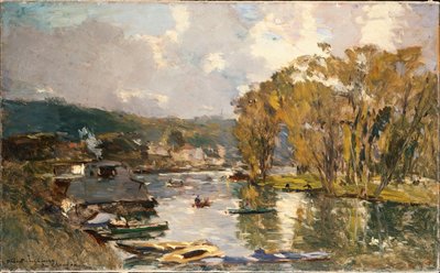 1893年秋の夜のバ＝ムドンのセーヌ川の小さな枝 作： Albert Charles Lebourg