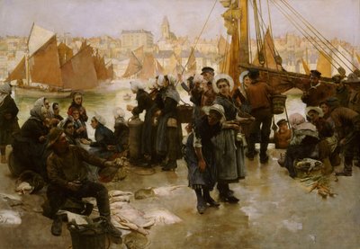 漁船の出発、ブローニュ、1891年 作： Albert Chevallier Tayler