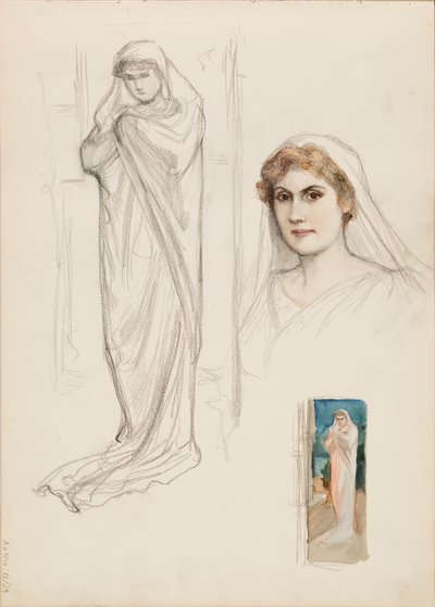 アルケスティス役アイノ・アクテ、顔のスケッチと全身スケッチ2点 作： Albert Edelfelt
