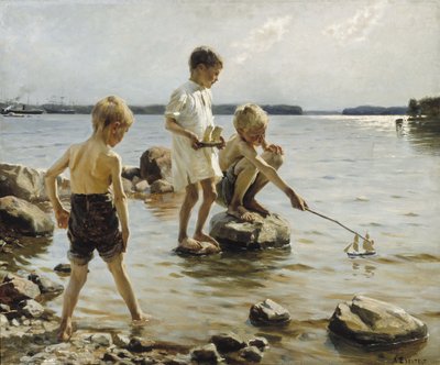 海岸で遊ぶ男の子 作： Albert Gustaf Aristides Edelfelt