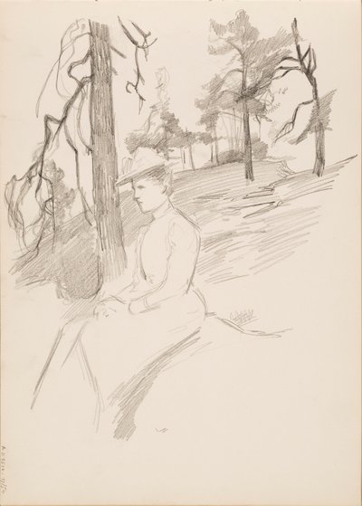 風景スケッチ、前景の女性 作： Albert Edelfelt