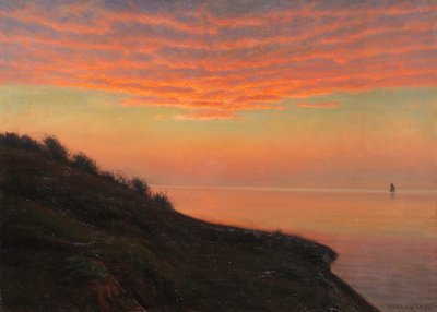 1920年、デンマークの海岸の夕暮れ。 作： Albert Edvard Wang