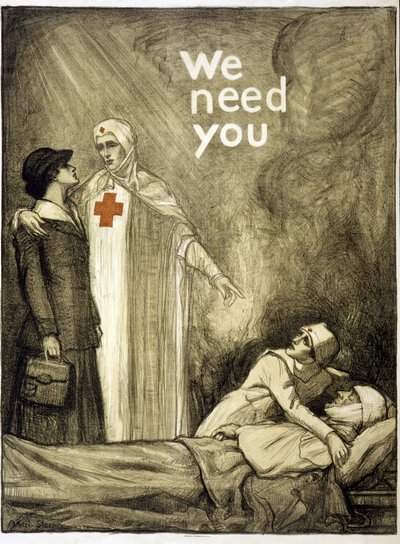 赤十字募集ポスター、「We Need You」、パブ。 1918年（カラーリソ） 作： Albert Edward Sterner
