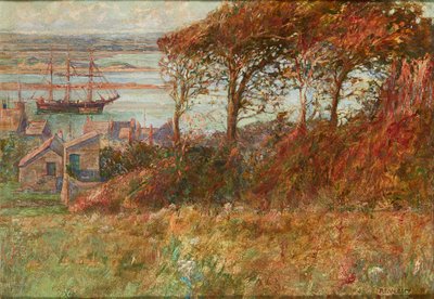 秋の港の上の雑木林 ( 油彩・キャンバス) 作： Albert Ernest Victor Lilley