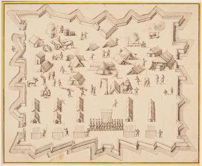 要塞のある軍事キャンプの鳥瞰図 作： Albert Flamen