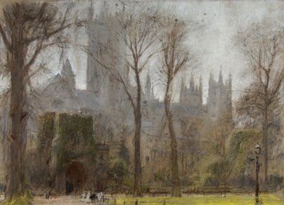 カンタベリー、c.1860-c.1932（色付きの紙にパステルと鉛筆） 作： Albert Goodwin