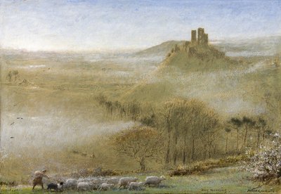 コーフ城、メイモーニング、c.1860-c.1932（鉛筆、水彩、ボディカラー、ペン、紙にインク） 作： Albert Goodwin