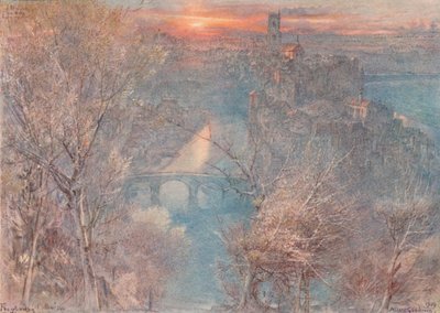 スイス、フリブール：日の出、1900年、1923年 作： Albert Goodwin