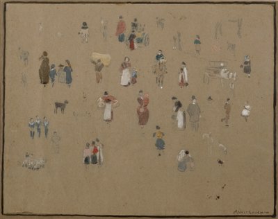 市場へ行く （水彩、鉛筆、ボディカラー、色画用紙） 作： Albert Goodwin