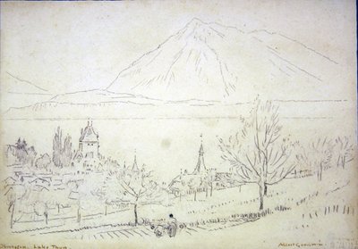 トゥーン湖、オーバーホーフェン（紙にインクと鉛筆） 作： Albert Goodwin